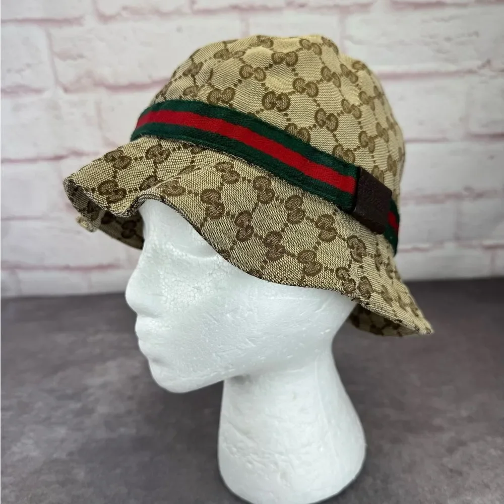 Gucci Vintage Web Khaki GG Bucket Hat M